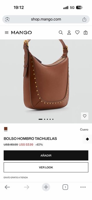 Bolso de Hombro Mango Marrón con Tachuelas