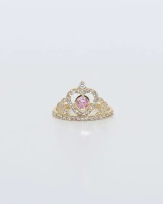 Anillo con forma de corona y piedra rosa