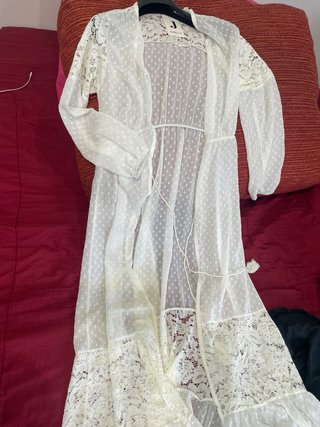 Kimono largo blanco con encaje Jumelle