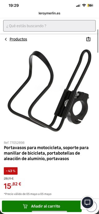 Portavasos para Manillar de Moto o Bici