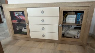 Cómoda de salón madera y blanco