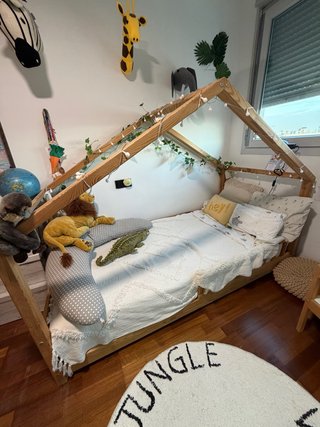 Cama Casita de Madera Natural