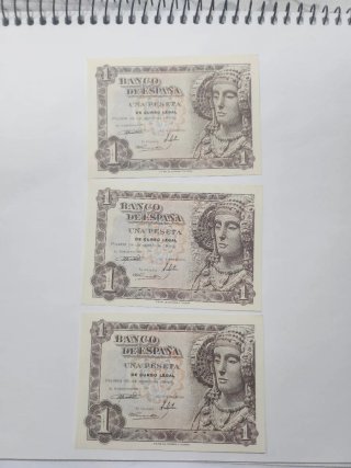 3 Billetes de 1 Peseta de 1948