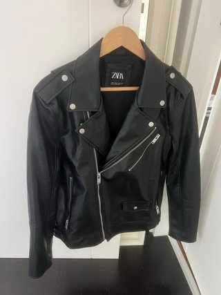 Cazadora Biker Polipiel Zara Negra Talla M