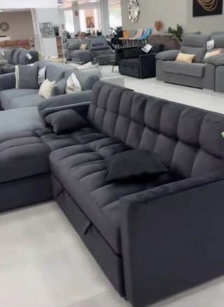 Sofá Cama Negro Terciopelo con Arcón