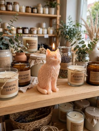 Vela Aromática con Forma de Gato