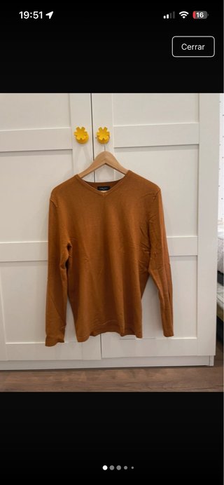 Jersey Zara Man Naranja Cuello Pico  Slim-basic.