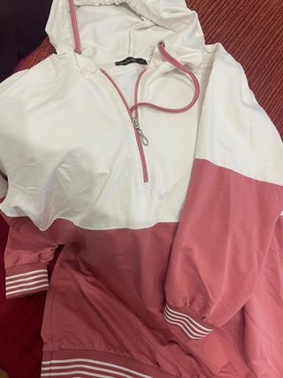 Sudadera con Capucha Blanca y Rosa Talla L