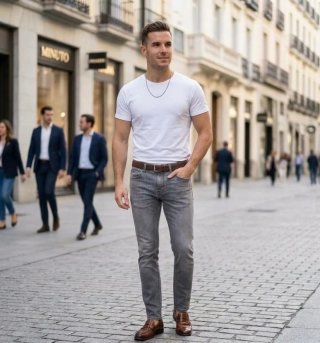 Pantalón Recto Hombre Gris