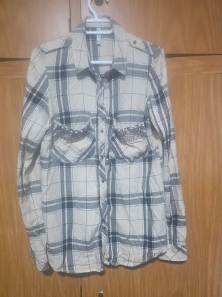 Camisa de cuadros beige y negra Talla S