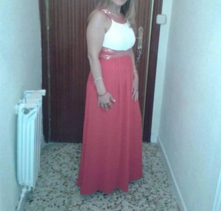 Vestido largo rojo y blanco de fiesta