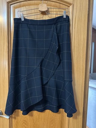 Falda Midi Azul Grisácea de Cuadros