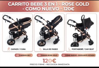 Carrito de Bebé 3 en 1 Rose Gold