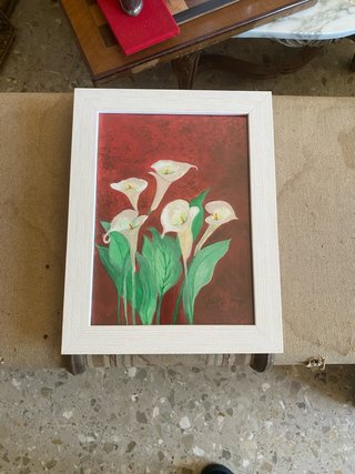Cuadro al óleo de tulipanes blancos