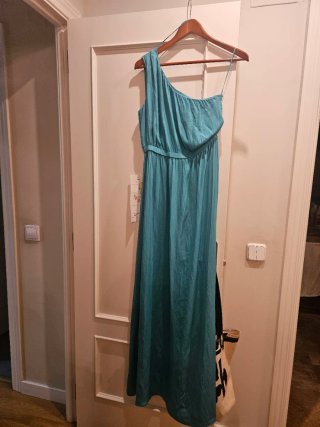 Vestido largo asimétrico turquesa