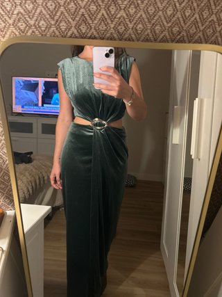 Vestido largo de terciopelo verde