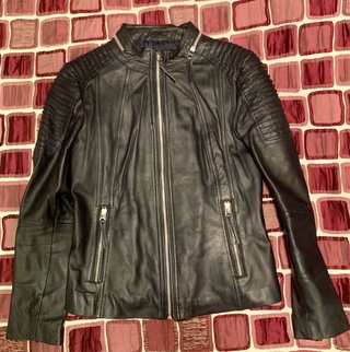 Chaqueta de Piel Azul Oscuro