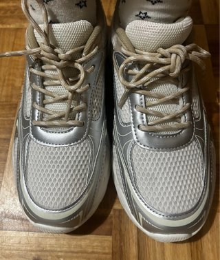 Zapatillas Deportivas Plateadas y Beige