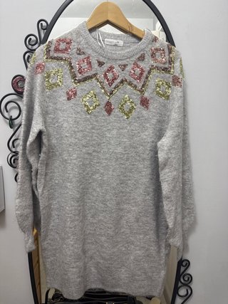 Jersey tipo vestido gris con lentejuelas talla M