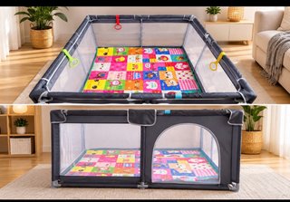 Parque para bebés con alfombra de juegos