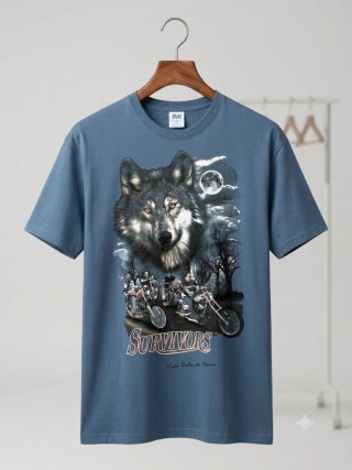 Camiseta JHK Azul Estampado Lobo