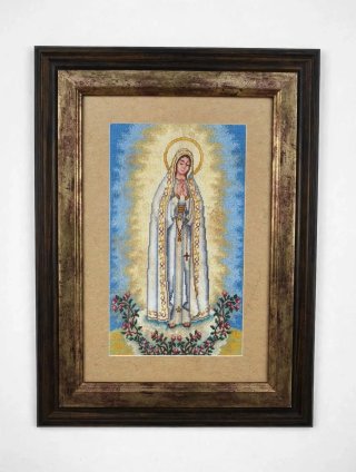Cuadro Virgen de Fátima Punto de Cruz hecho a mano
