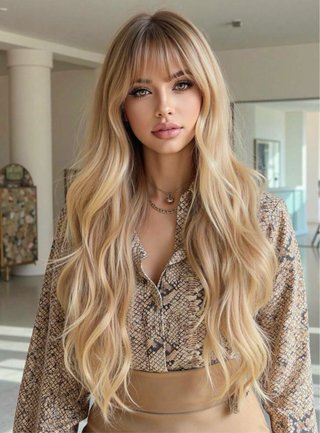 Peluca Larga Rubia con Flequillo