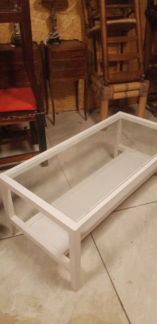 Mesa de Centro Blanca de Madera y Cristal