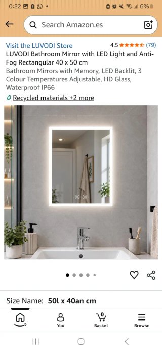 Espejo de Baño LUVODI con LED y Antivaho