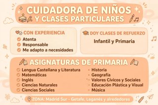 Cuidadora de niños y refuerzo de asignaturas