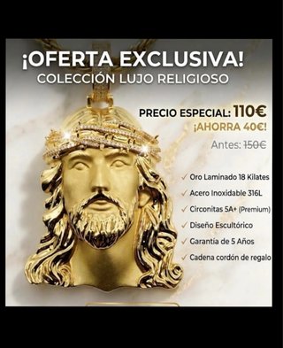 Colgante Rostro de Jesús 3D en Oro Laminado 18K