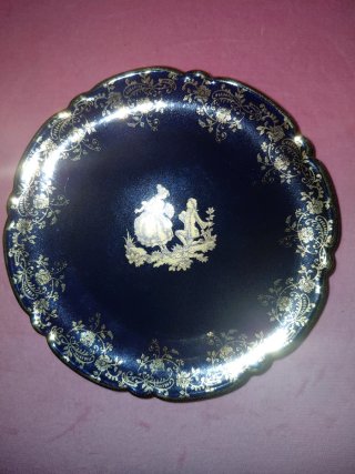 Plato de Limoges Azul Cobalto y Oro