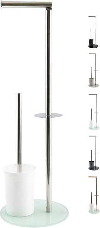 MSV Bergamo - Escobillero para WC, plástico Acero Inoxidable Vidrio, Blanco