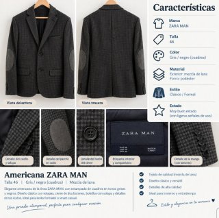 Americana Zara Man Cuadros Talla S
