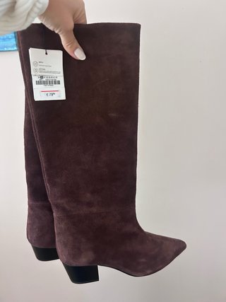 Botas Altas de Piel Marrón Zara