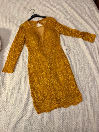 Vestido de Fiesta de Encaje Oro Viejo Nochevieja