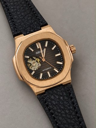 Seiko Mod Nautilus Open Heart Rose Gold