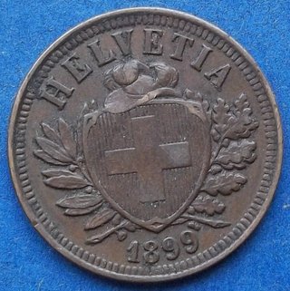 SUIZA - moneda de 2 rappen 1899 B KM# 4.2
