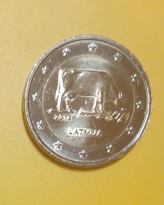 Moneda de 2 euros Letonia 2016, La vaca, s/c.