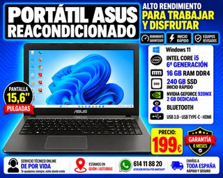 Portátil Asus i5, 16GB RAM, 240GB SSD