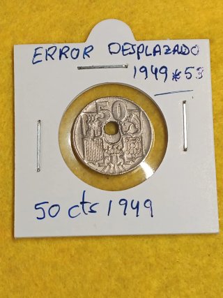 ERROR Moneda antigua 50 CTS agujero desplazado.*53