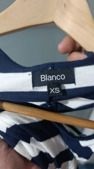 Vestido Blanco de Rayas Azul y Blanco Talla XS