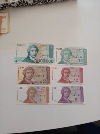 Set de 6 Billetes de Croacia (Años 90)