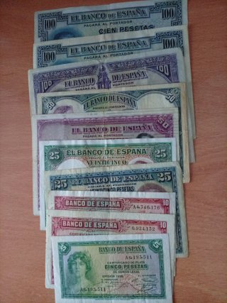Colección de 10 Billetes Antiguos Banco de España