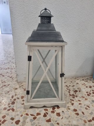 Farol Decorativo de Madera Blanco y Negro