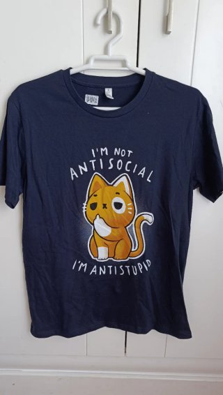 Camiseta unisex  azul con estampado de gato