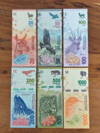 Lote 6 billetes Argentina 2018 animales