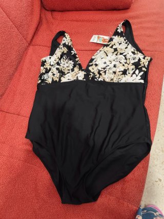 Bañador Estampado Negro y Beige