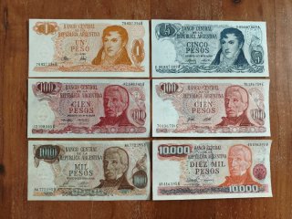 Lote 6 Billetes Argentina años 70