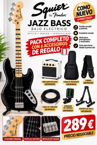 Bajo Eléctrico Squier Jazz Bass con Accesorios
